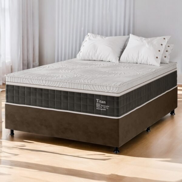 Colchão Casal Terapêutico Massageador Titan/Thor D28 + Base Box Simples Corino Marrom – VIERO MÓVEIS + BIOSTAR