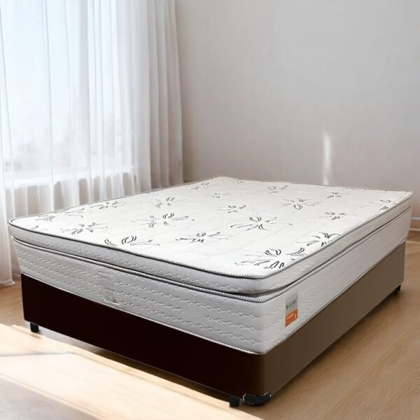 Colchão Casal New York D33 + Base Box Simples Corino Marrom – ECOTEC + BIOSTAR