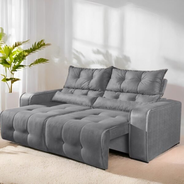 Sofá Retrátil e Reclinável Premier/Minas 2,00 m Veludo Cinza - DECORAR ESTOFADOS