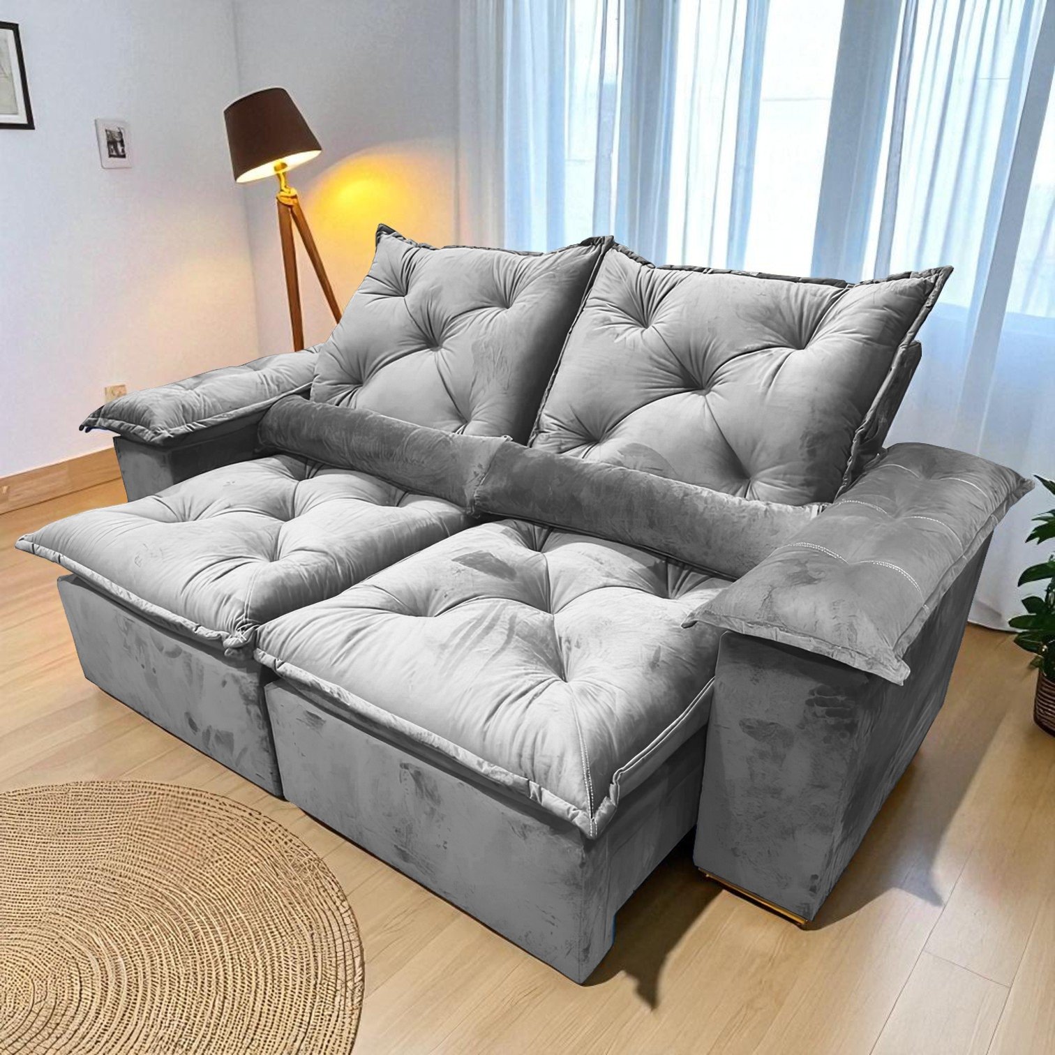 Sofá Retrátil e Reclinável Grécia 2,00 m Cinza - QUINE ESTOFADOS