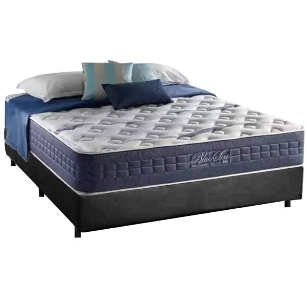 Colchão Casal Blue Sea D28 + Base Box Simples Corino Preto – ANJOS COLCHÕES + BIOSTAR