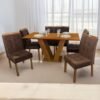 Mesa Classic 160 Cinamomo Laminado com 6 Cadeiras Sophia Mel/Veludo Marrom – CEL MÓVEIS + WM DECOR