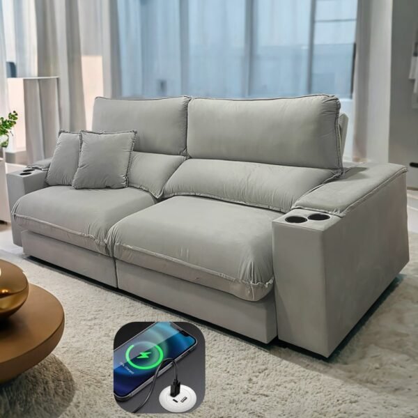 Sofá Retrátil e Reclinável Apogeu 2,50 m Veludo Prata 107 - ZARAT ESTOFADOS