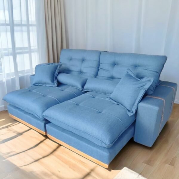 Sofá Retrátil e Reclinável Arthur/Toronto 2,50 m Linho Azul 2009 – D’VITRINE ESTOFADOS