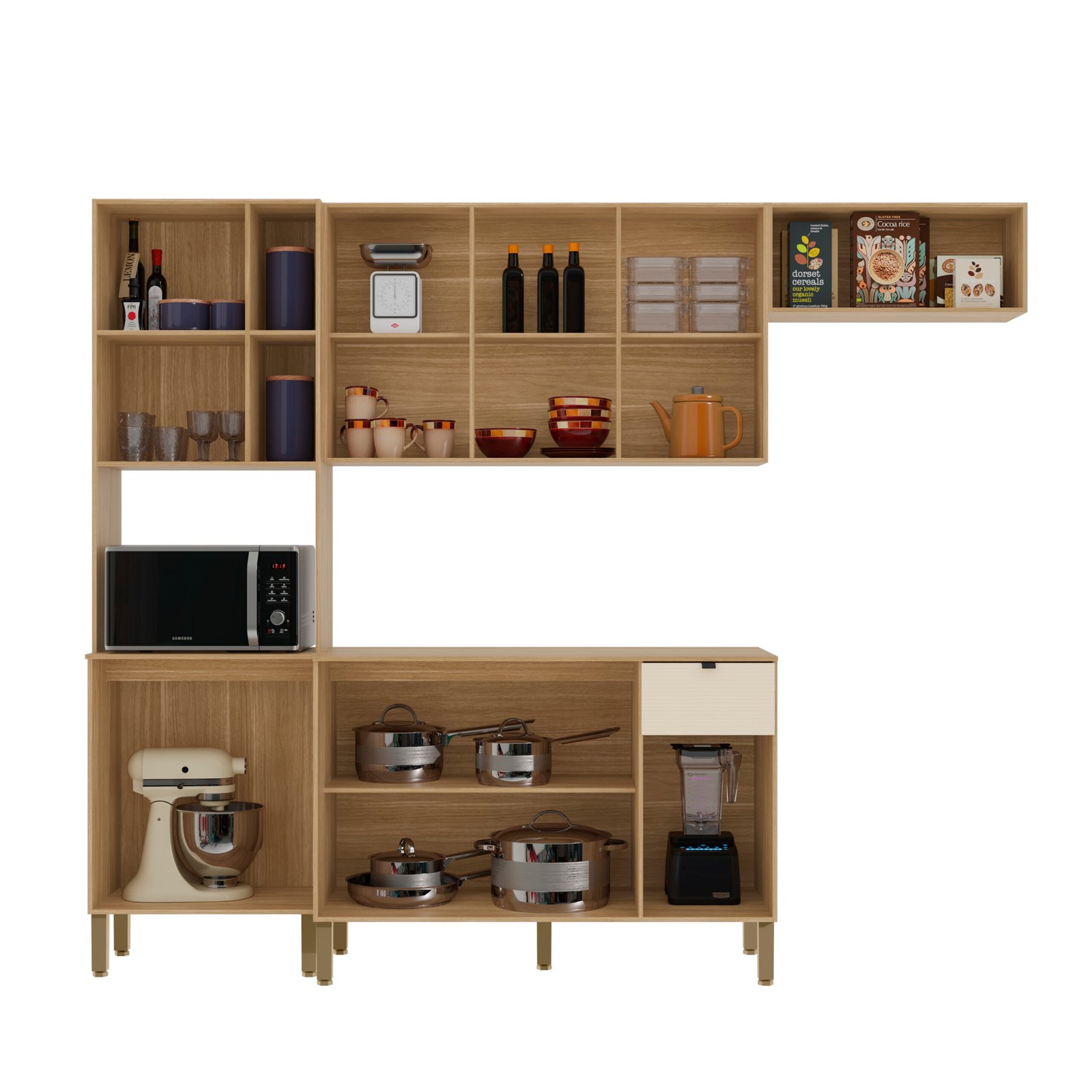 Cozinha Compacta 2,507 m Vert Plus Freijó/Freijó/Soft - KITS PARANÁ - Imagem 2