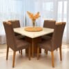 Mesa Salinas 120 Cinamomo/Off White com 4 Cadeiras Priscila Veludo Marrom 1014 – AVALON DECOR + CARVALHO DECOR