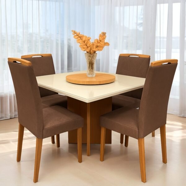 Mesa Salinas 120 Cinamomo/Off White com 4 Cadeiras Priscila Veludo Marrom 1014 – AVALON DECOR + CARVALHO DECOR