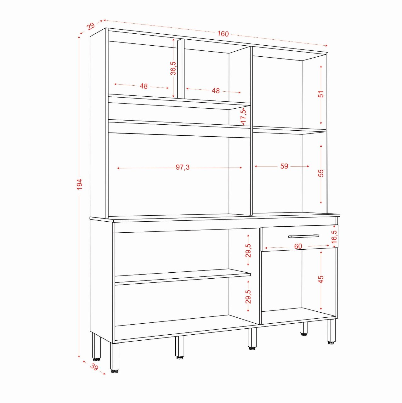 Kit Cozinha Siena 1,60 m Atacama/Off White - ARAMÓVEIS - Imagem 3
