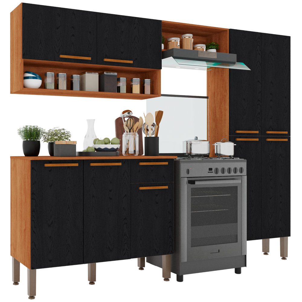 Cozinha Completa com Balcão Madri Cinamomo/Preto - SALLÊTO - Imagem 5