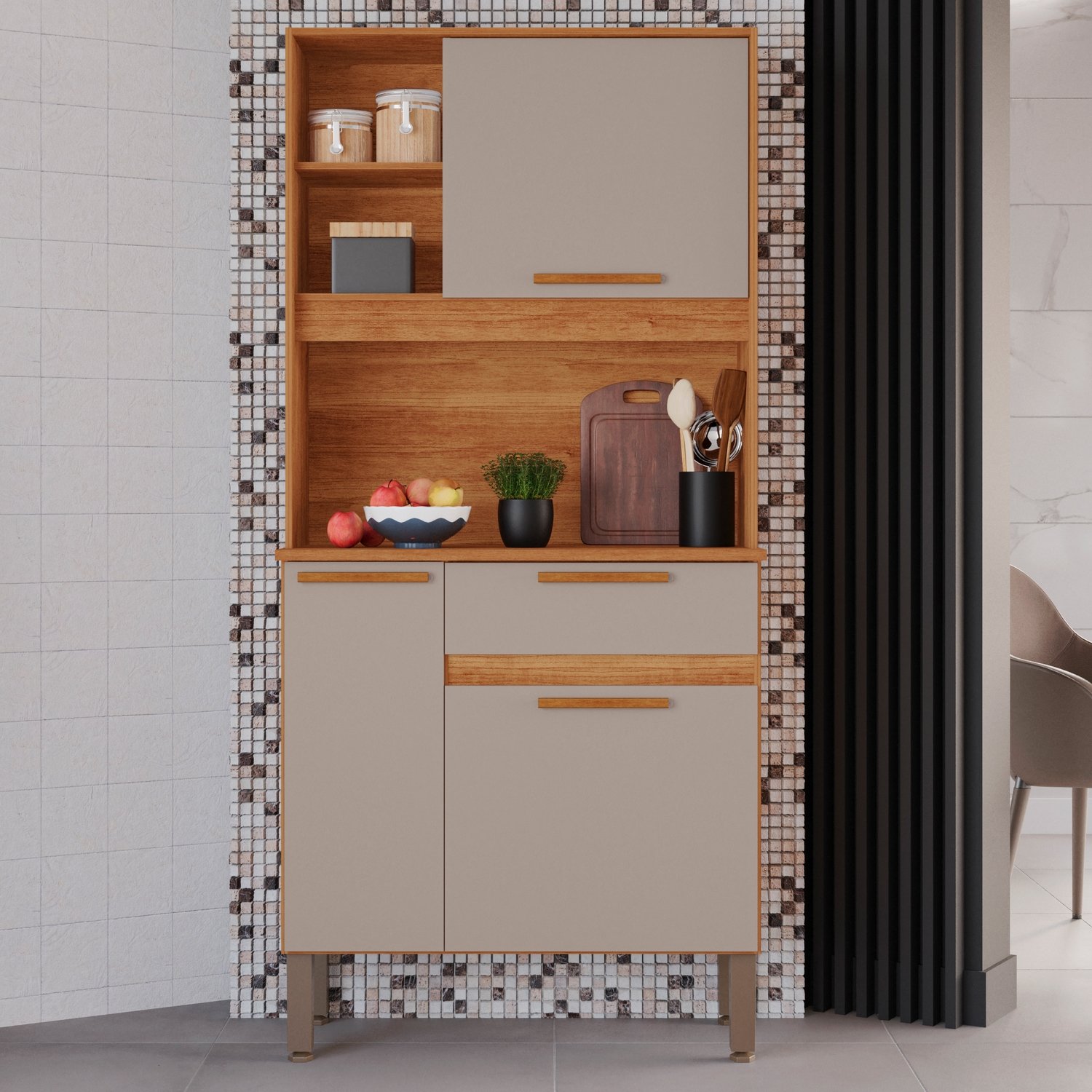 Kit Cozinha Lia 0,83 m Cinamomo/Off White - SALLETO