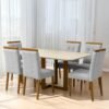 Mesa Atlas Mel/Off White Canto Copo 160×80 com 6 Cadeiras Sophia Linho Cinza Grafite 202 – ART ASSENTOS + WM DECOR