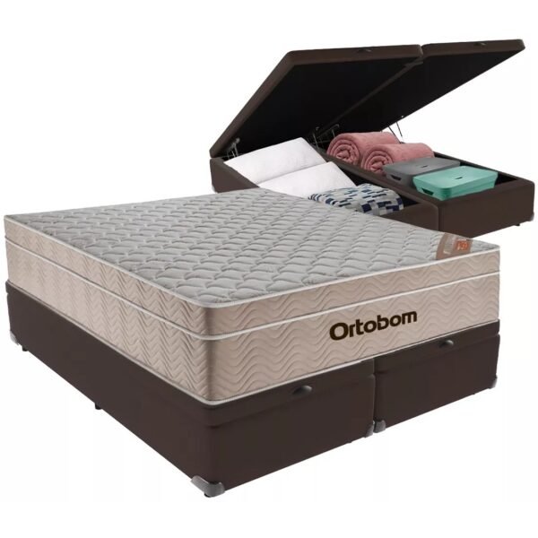 Colchão Queen Airtech Springpocket + Base Box Baú Marrom – ORTOBOM + BIOSTAR