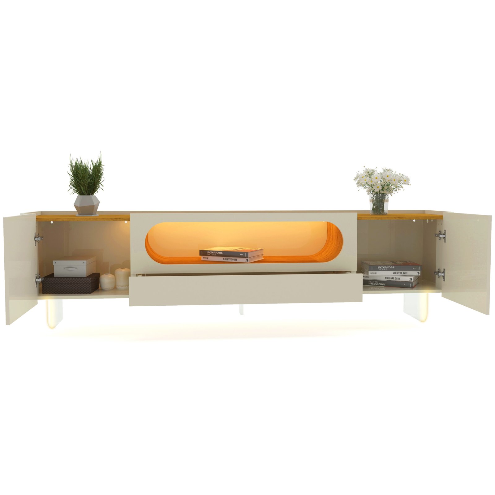 Painel até 85″ Nobre 230 Off White + Rack Nobre 210 (Pés de Vidro) Off White/Naturale – GELIUS - Imagem 5