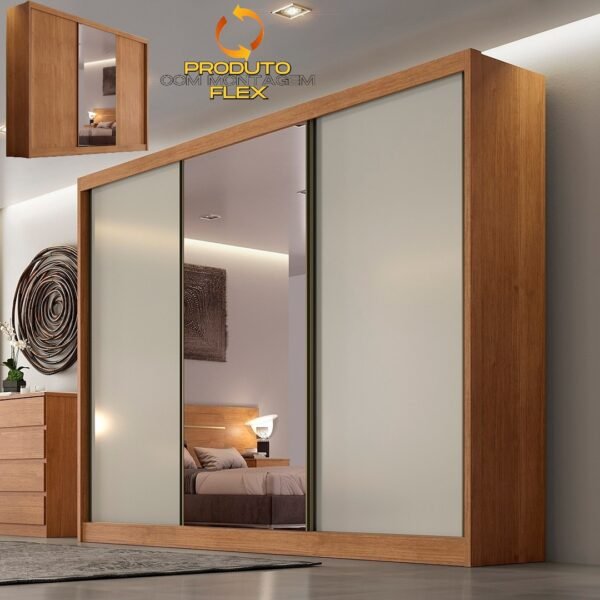 Guarda-Roupa Diamond Plus (1 porta espelhada) 2,412 m Cumarú/Fendi/Cumarú - NOVO HORIZONTE