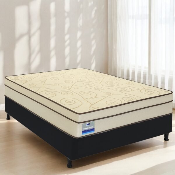 Colchão Casal Prime Light D28 + Base Box Simples Corino Preto – ORTHOPRIME + ALTO NÍVEL CAMAS E COLCHÕES