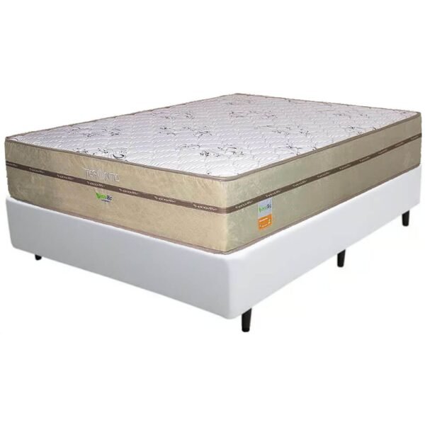 Colchão Casal Toronto D28 + Base Box Simples Corino Branco – ECOTEC + ALTO NÍVEL CAMAS E COLCHÕES