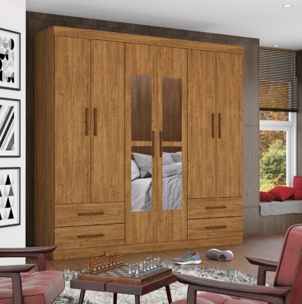 Guarda-Roupa 6 Portas Hércules(Com espelho) 1,77 m Cinamono – CARIOCA MÓVEIS