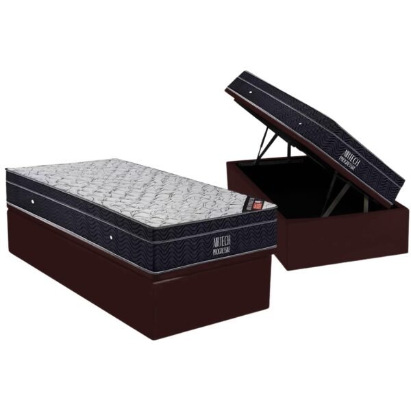 Colchão Solteiro Airtech Progressive D26 + Base Box Baú Corino Marrom – ORTOBOM + ALTO NÍVEL CAMAS E COLCHÕES