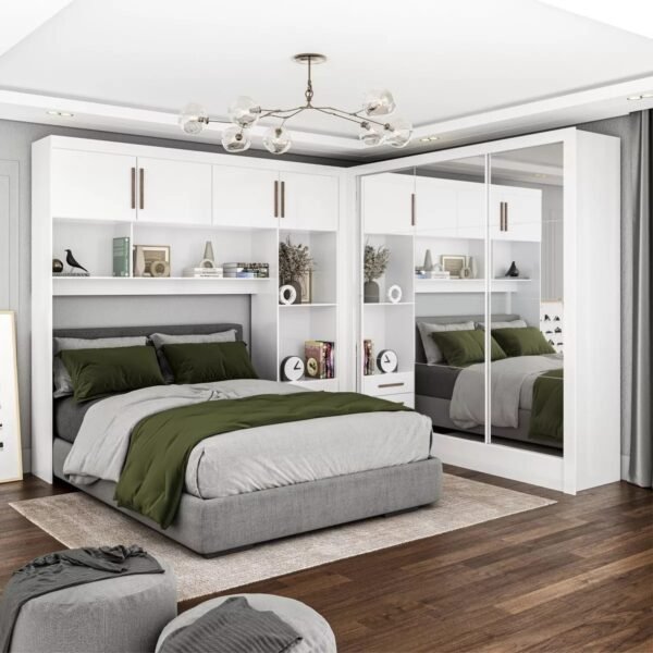 Modulado 4 Portas + Guarda-Roupa 3 Portas Dubai/Santiago Premium Branco - CARIOCA MÓVEIS