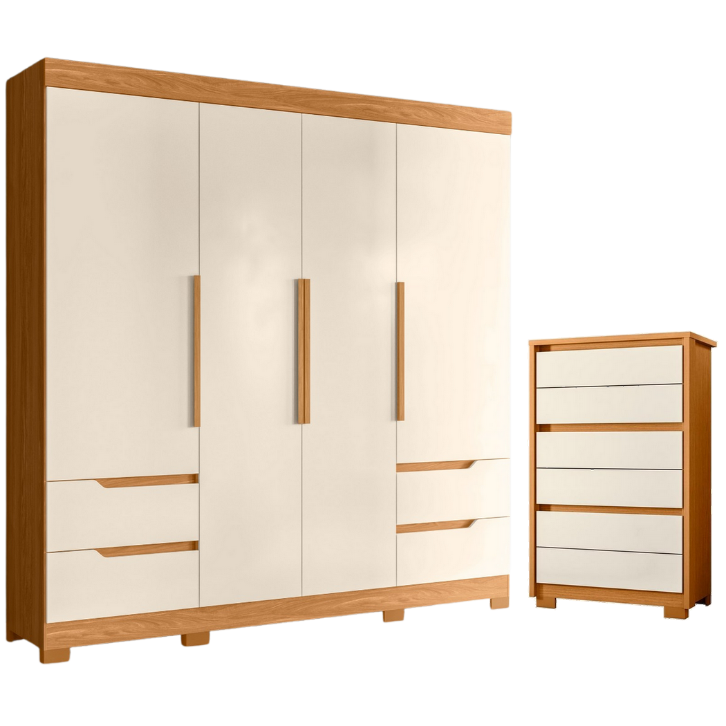 Guarda-Roupa 4 Portas Vivacce + Cômoda 6 Gavetas Unno Cinamono/Off White – MÓVEIS ALBATROZ - Imagem 2