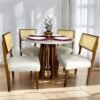 Mesa Berlim 100 Cinamono/Off White com 4 Cadeiras Grécia Linho Bege – CEL MÓVEIS + HR MOVELARIA