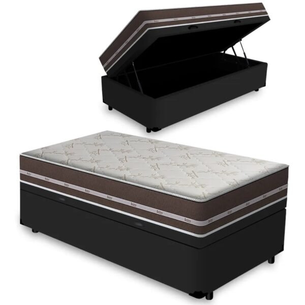 Colchão Solteiro Classic Superlastic D26 Marrom + Base Baú Biostar Preto – ANJOS + BIOSTAR