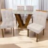 Mesa Classic 120 Cinamomo/Off White com 4 Cadeiras Sophia Mel/Linho Bege – CEL MÓVEIS + WM DECOR
