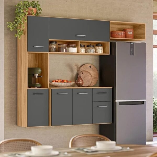 Cozinha Suspensa Becca 1,809 m Freijó/Chumbo - NICIOLI