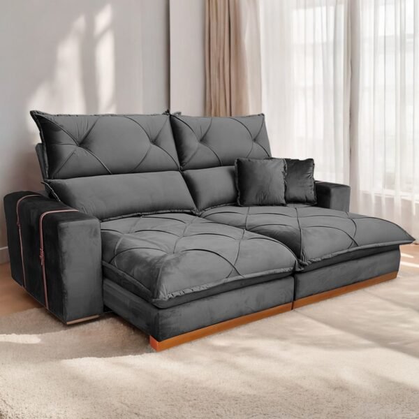 Sofá Retrátil e Reclinável Gran Bello Light 2,00 m Veludo Cinza - QUINE ESTOFADOS