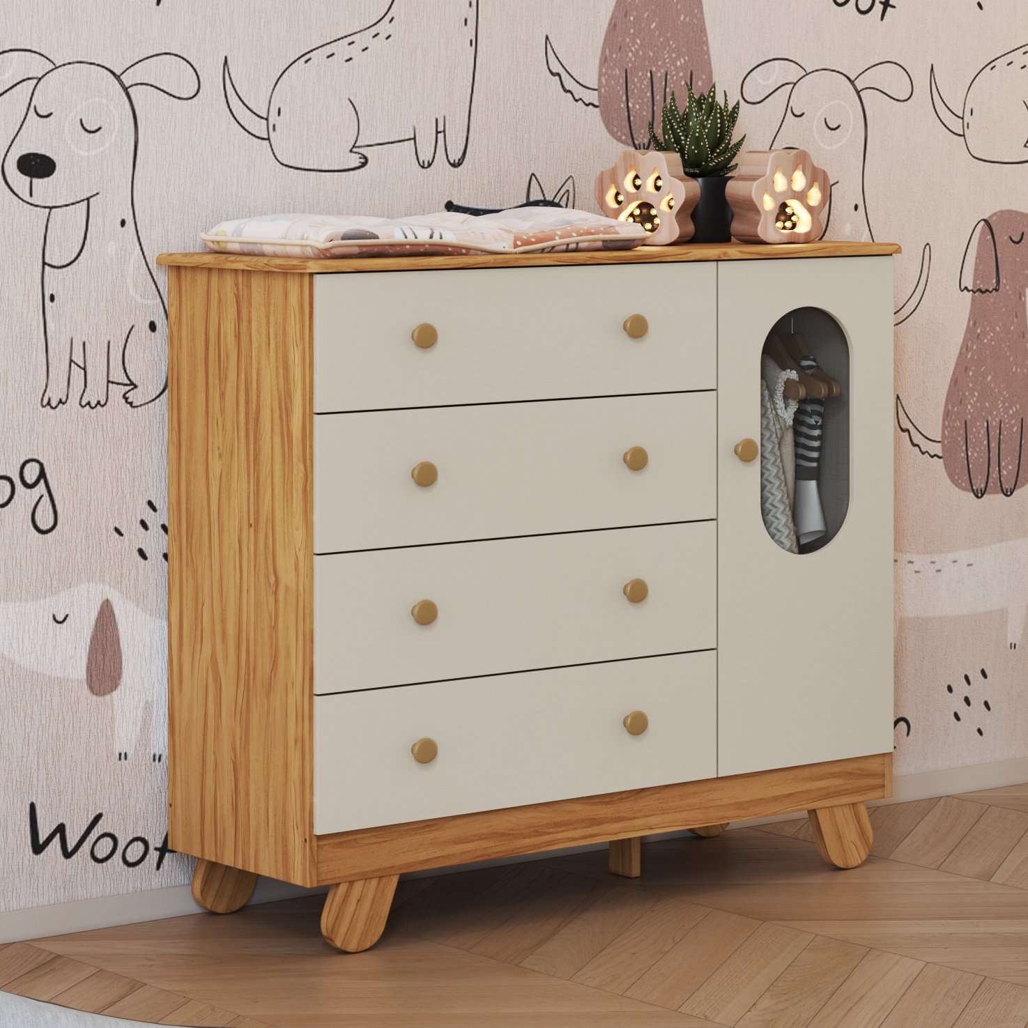 Cômoda Pingo Amêndoa/Off White - PEROBA MÓVEIS