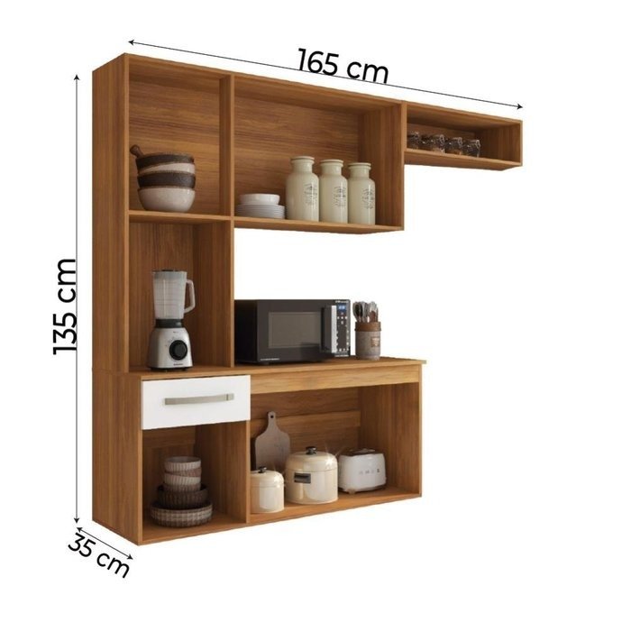 Cozinha Suspensa Belíssima 1,65 m Freijó/Off White - FIORELLO - Imagem 3