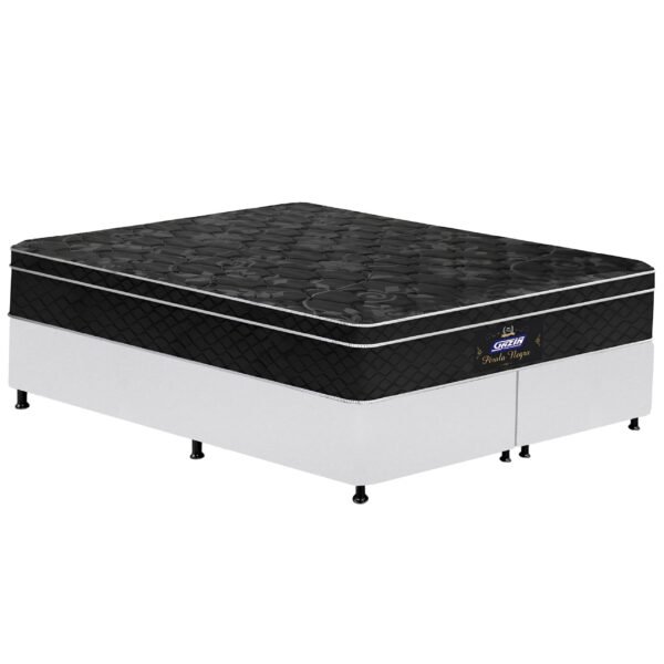Colchão Queen Pérola Negra D33 + Base Box Simples Corino Branco – GAZIN COLCHÕES + ALTO NÍVEL CAMAS E COLCHÕES