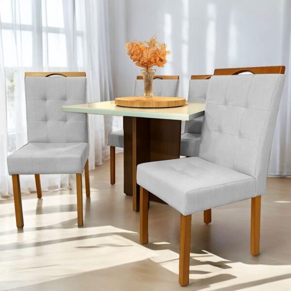 Mesa Salinas 120 Cinamomo/Off White com 4 Cadeiras Sophia Linho Cinza Prata 206 – AVALON DECOR + WM DECOR