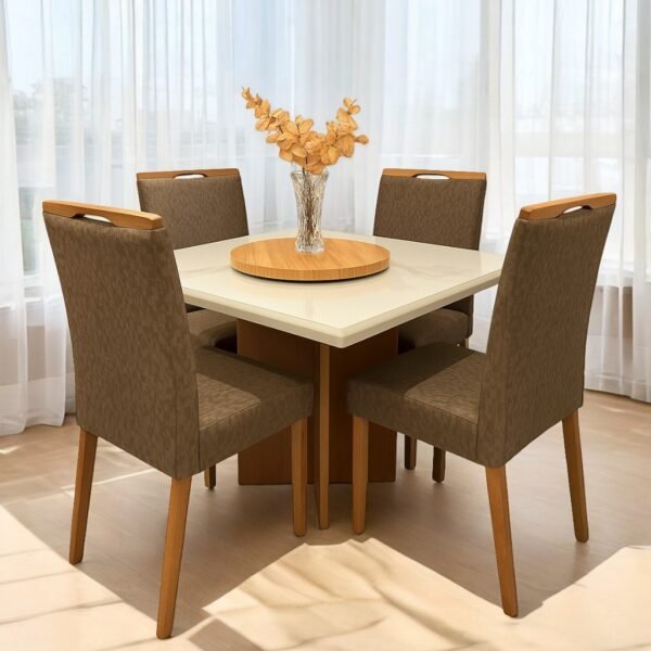 Mesa Salinas 90 Cinamomo/Off White com 4 Cadeiras Priscila Veludo Marrom 1015 – AVALON DECOR + CARVALHO DECOR