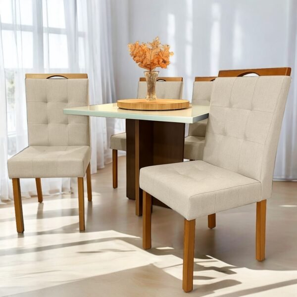 Mesa Salinas 90 Cinamomo/Off White com 4 Cadeiras Sophia Linho Bege 200 – AVALON DECOR + WM DECOR
