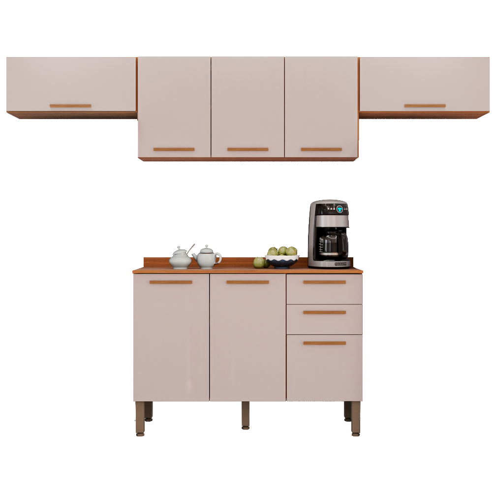 Kit 2 Armário Aéreo Geladeira + 1 Armário Aéreo Triplo + 1 Balcão New Valência Cinamomo/Off White – SALLÊTO - Imagem 4