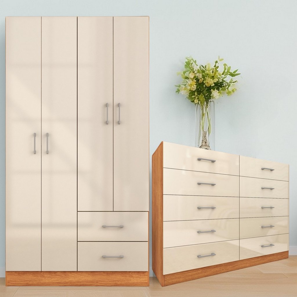 Guarda-Roupa 4 Portas Panamá 4002 + Cômoda 10 Gavetas Caribe Cinamono/Off White – FELLICCI