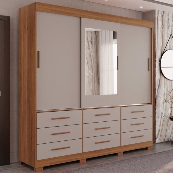 Guarda-Roupa 3 Portas New Star 1,80 m Cinamomo/Off White - SALLÊTO