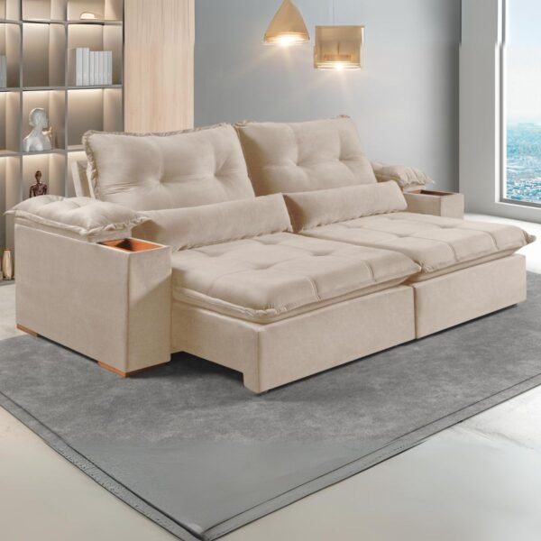 Sofá Retrátil e Reclinável Marrocos 2,50 m Veludo Marfim 5006 - VICAM ESTOFADOS
