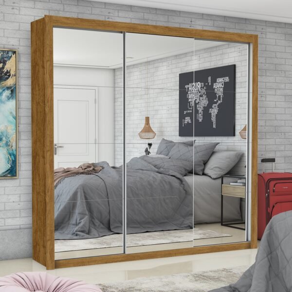Guarda-Roupa Veneza/Clara/Berlim Premium(3 Portas espelhadas) 1,855 m Cinamono/Branco – CARIOCA MÓVEIS