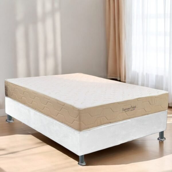 Colchão Casal Supreme Pocket D26 + Base Box Simples Corino Branco – INOVAFLEX + BIOSTAR