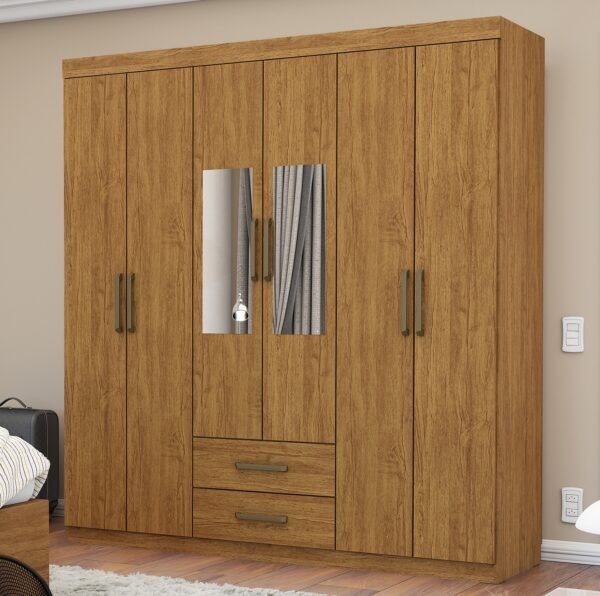 Guarda-Roupa 6 Portas(Com Espelho/Sem Pés)Áries Cinamono – CARIOCA MÓVEIS