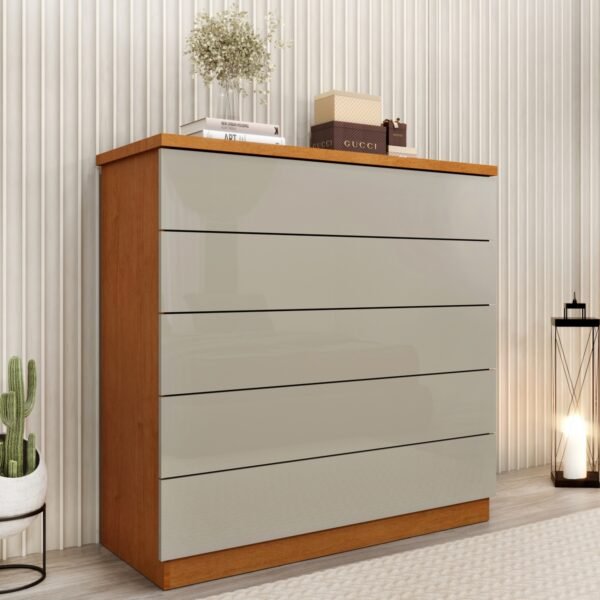 Cômoda 5 Gavetas Premium Cinamono/Off White - TCIL