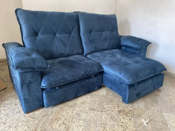 Sofá Retrátil e Reclinável Corvette 2,90 m Azul - D'VITRINE ESTOFADOS(PROMOÇÃO)