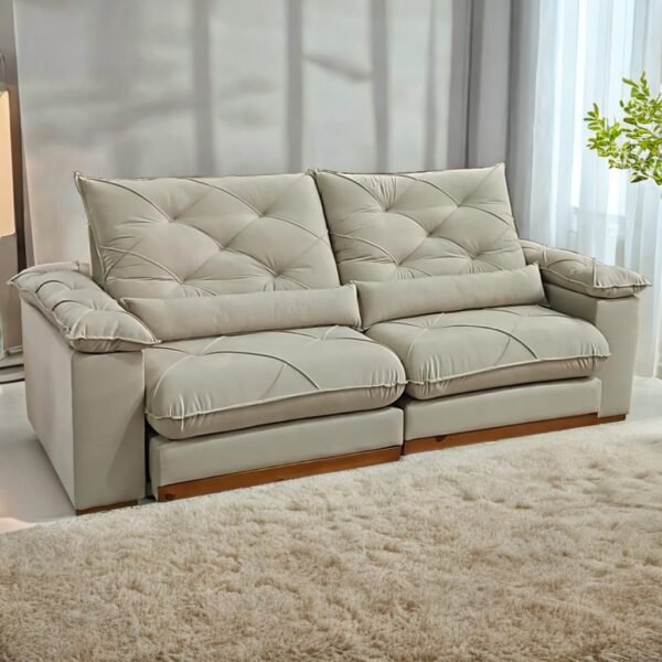 Sofá Retrátil e Reclinável Gran Paladium (Pillow) 2,50 m Veludo Bege - IMPÉRIO DECOR