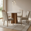 Mesa Redonda Celebrare 100 Amêndoa Clean/Off White com 4 Cadeiras Sophia Linho Bege 200 – LOPAS + WM DECOR