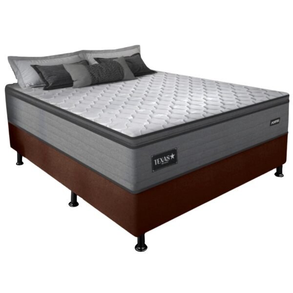 Colchão Casal Texas D28 + Base Box Simples Corino Marrom – GAZIN COLCHÕES + BIOSTAR
