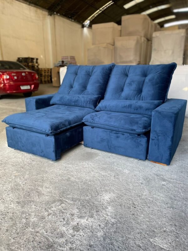 Sofá Retrátil e Reclinável Malu 2,10 m Azul - D'VITRINE ESTOFADOS(PROMOÇÃO)