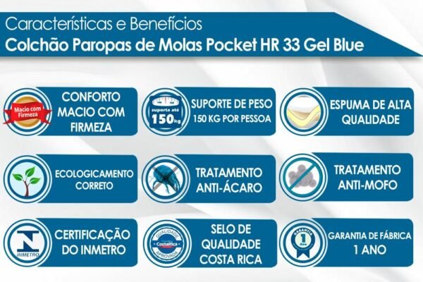 Colchão Solteiro Blue 32 cm D33 Molas ensacadas - PAROPAS