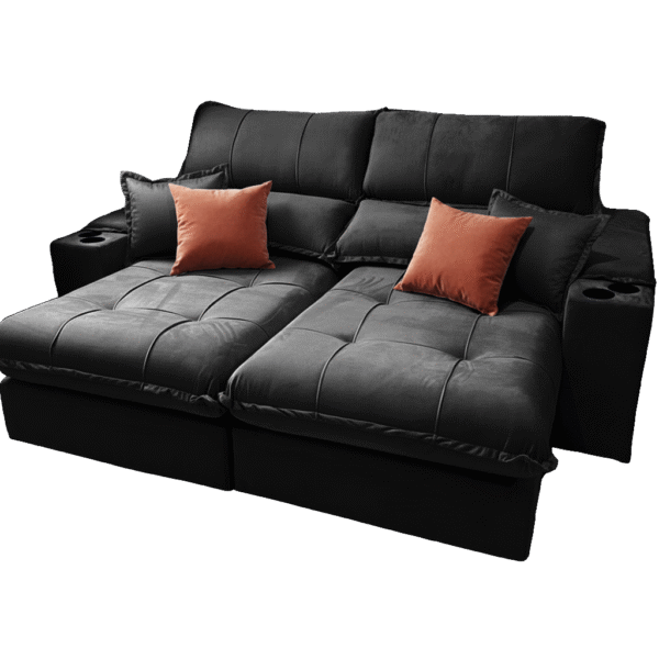 Sofá Retrátil e Reclinável Afrodite Slim 2,90 m Veludo Preto 111 – ZARAT ESTOFADOS